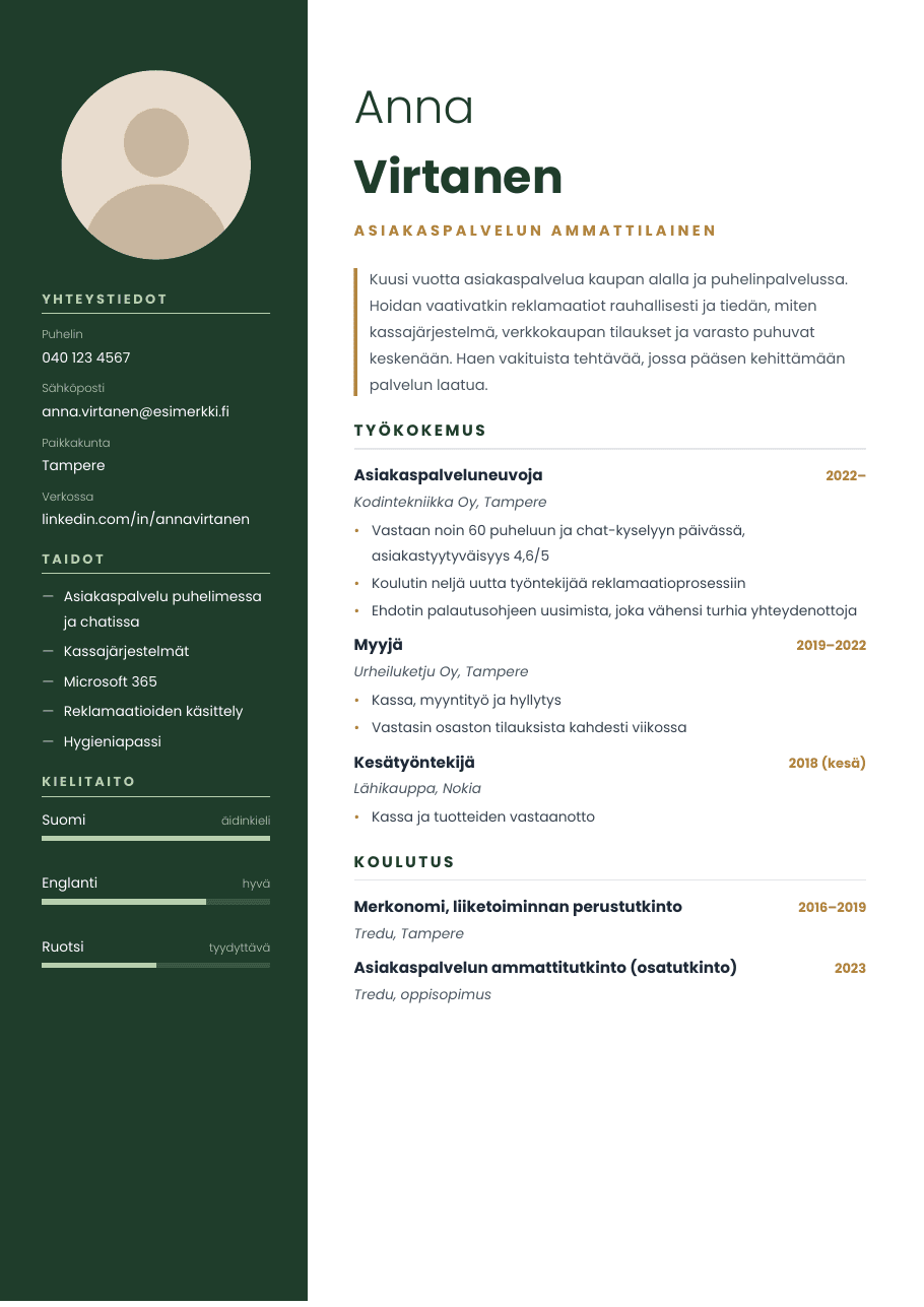 Kuusi-CV-pohja (Perinteinen CV), esikatselu